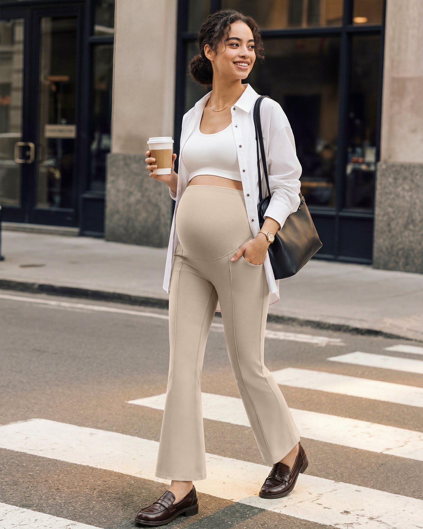 G4Free EverGoing Maternity Flare Leggings with Pockets – Over the Belly 25''