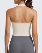 G4Free Ribbed Backless Halter Crop Cami