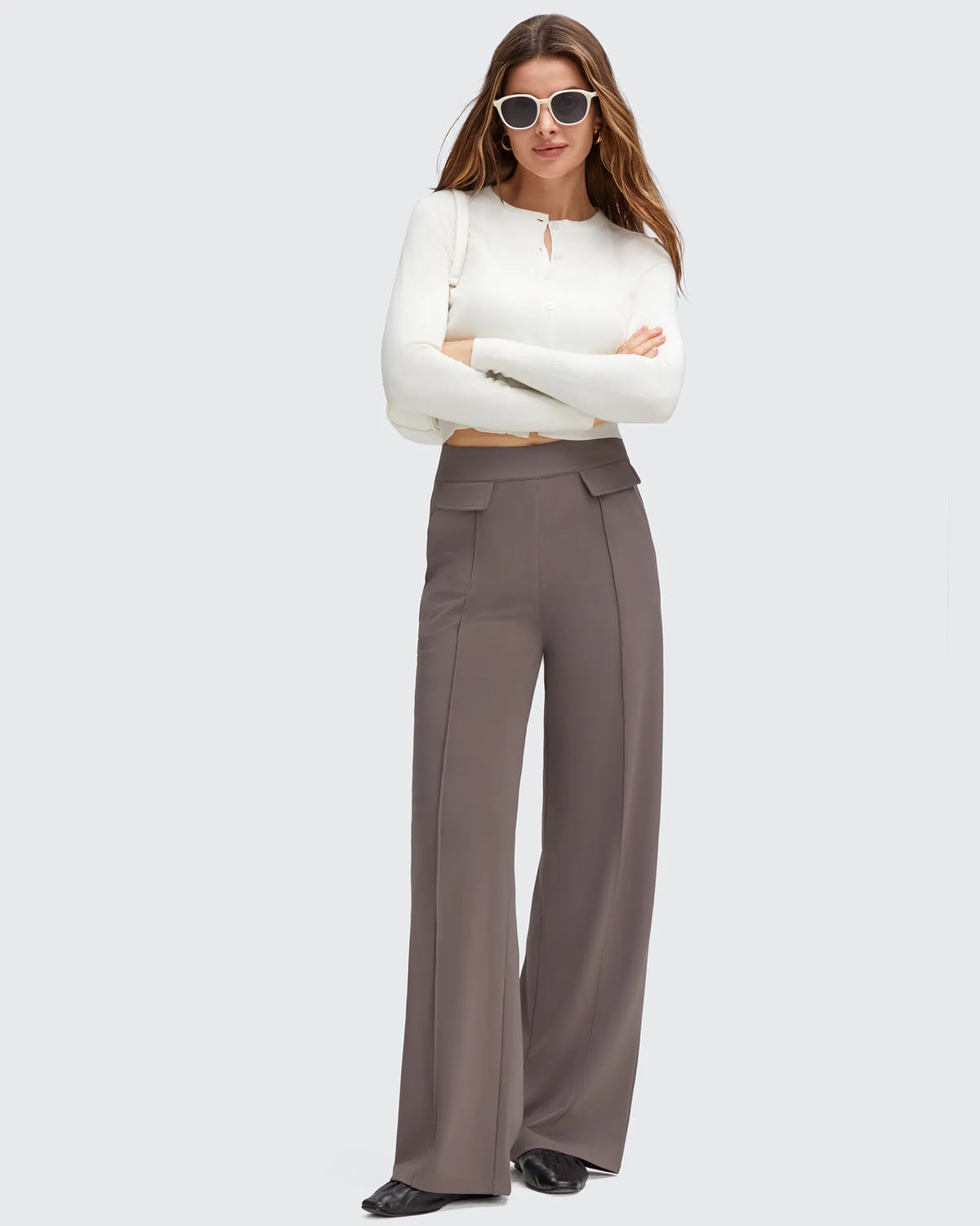 Pantalones Elegantes de Pierna Ancha EverGoing con Bolsillos de Solapa