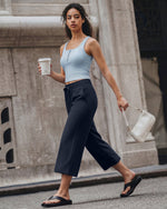 G4Free Smoofit High Waisted Drawstring Wide Leg Capris with Pockets