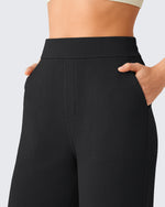 G4Free Waffle Wide Leg Pull On Dress Pants High Waisted Stretchy