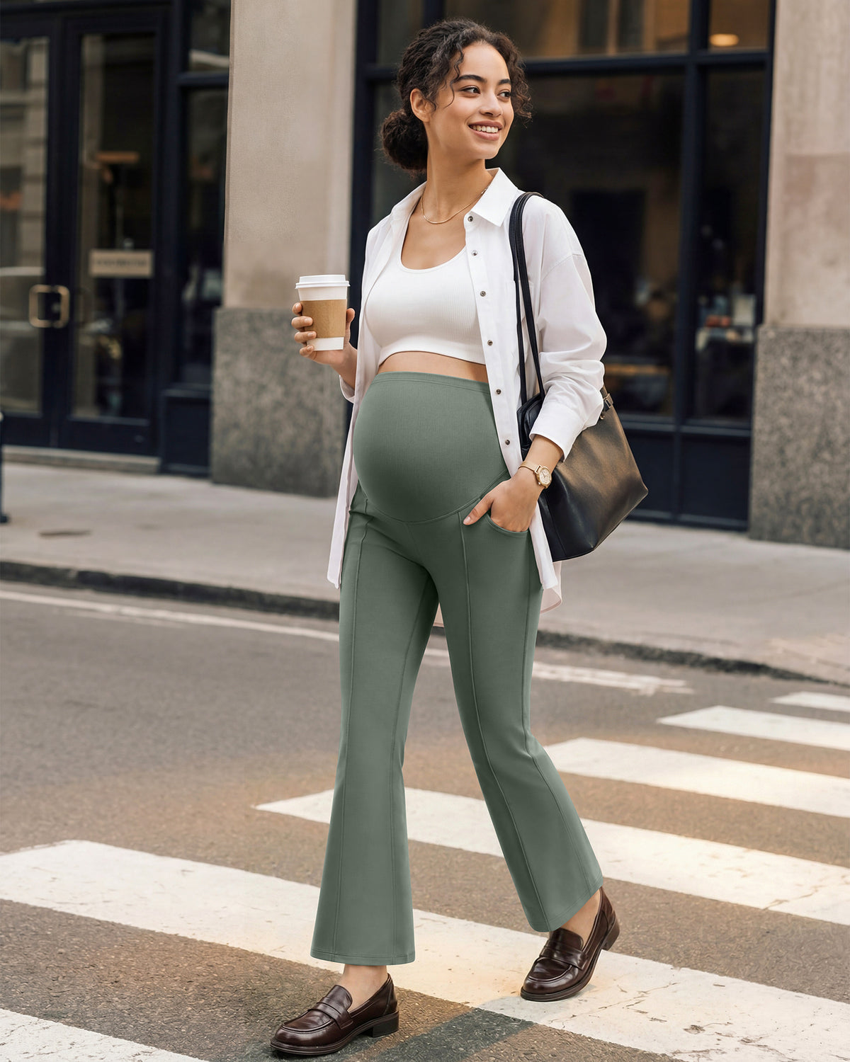 G4Free EverGoing Maternity Flare Leggings with Pockets – Over the Belly 25''