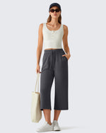G4Free Smoofit Drawstring Wide Leg Capri Pants with Pockets