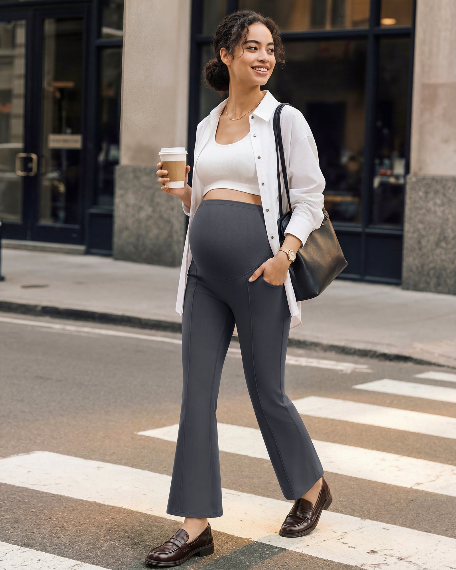 G4Free EverGoing Maternity Flare Leggings with Pockets – Over the Belly 25''