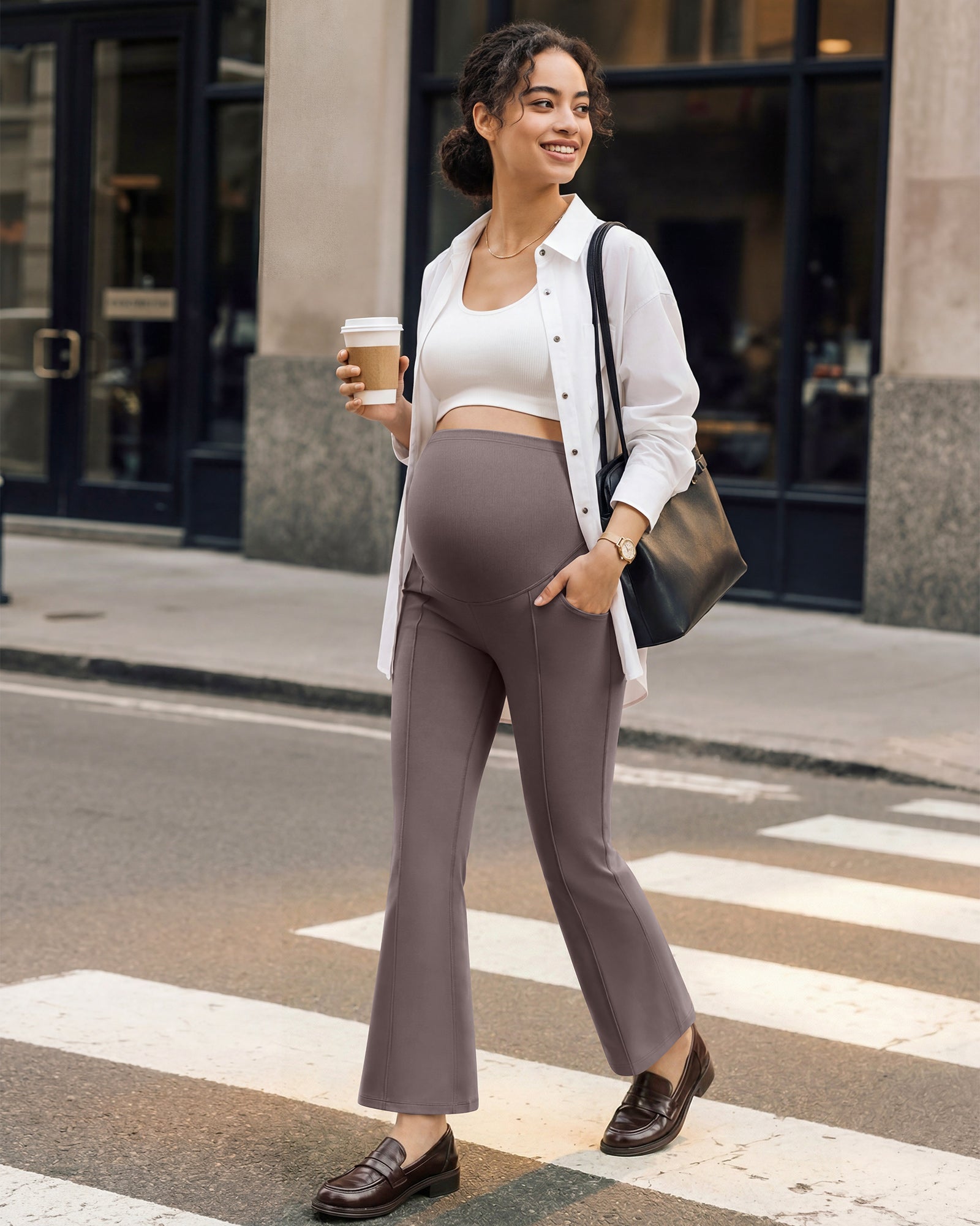 G4Free EverGoing Maternity Flare Leggings with Pockets – Over the Belly 25''
