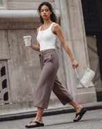 G4Free Smoofit High Waisted Drawstring Wide Leg Capris with Pockets