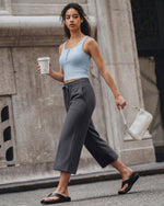 G4Free Smoofit High Waisted Drawstring Wide Leg Capris with Pockets