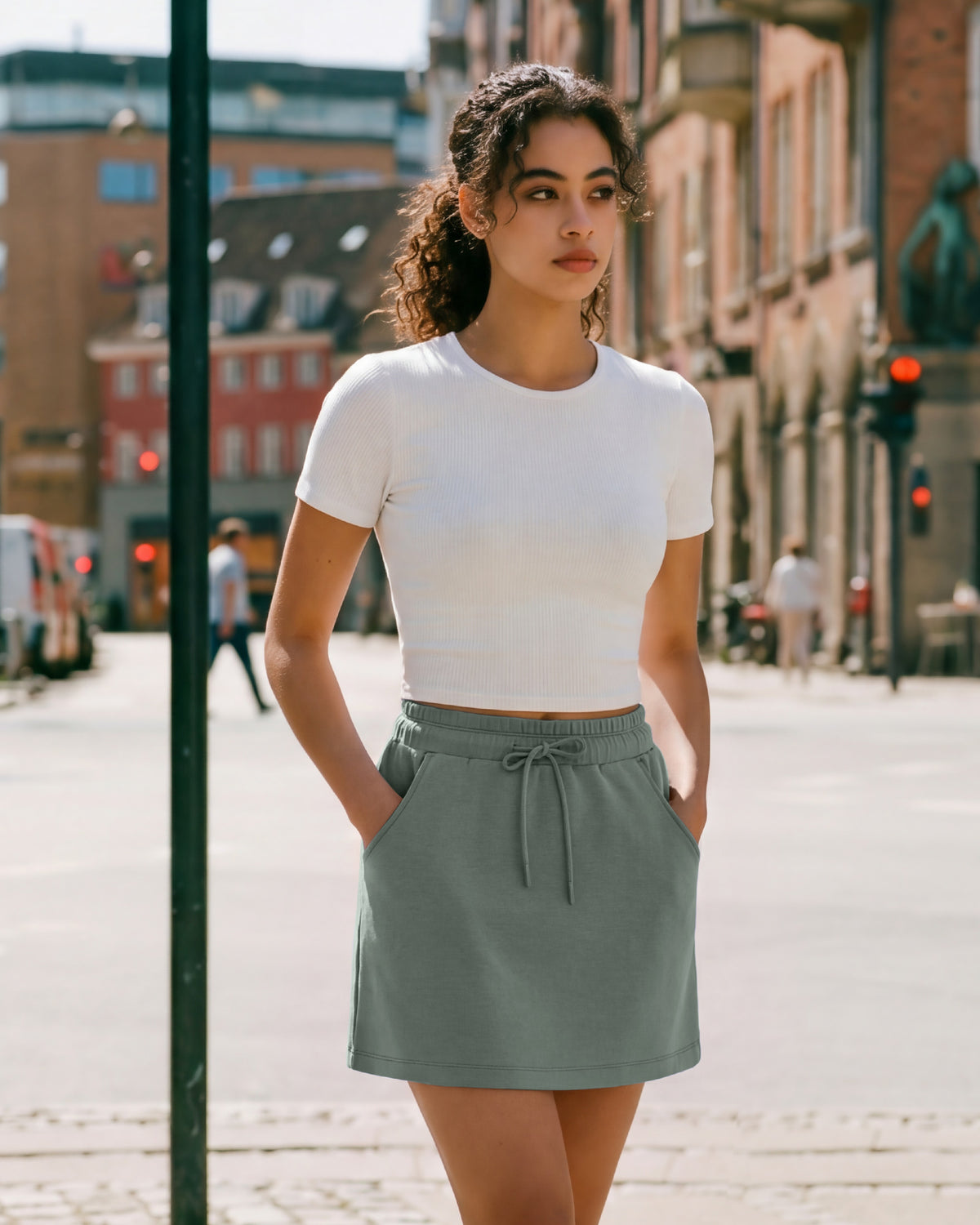 G4Free Smoofit 16" Modal Soft A Line Sweat Skirt Elastic Drawstring with Pockets