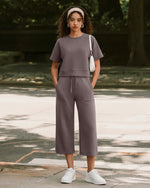 G4Free Smoofit High Waisted Drawstring Wide Leg Capris with Pockets