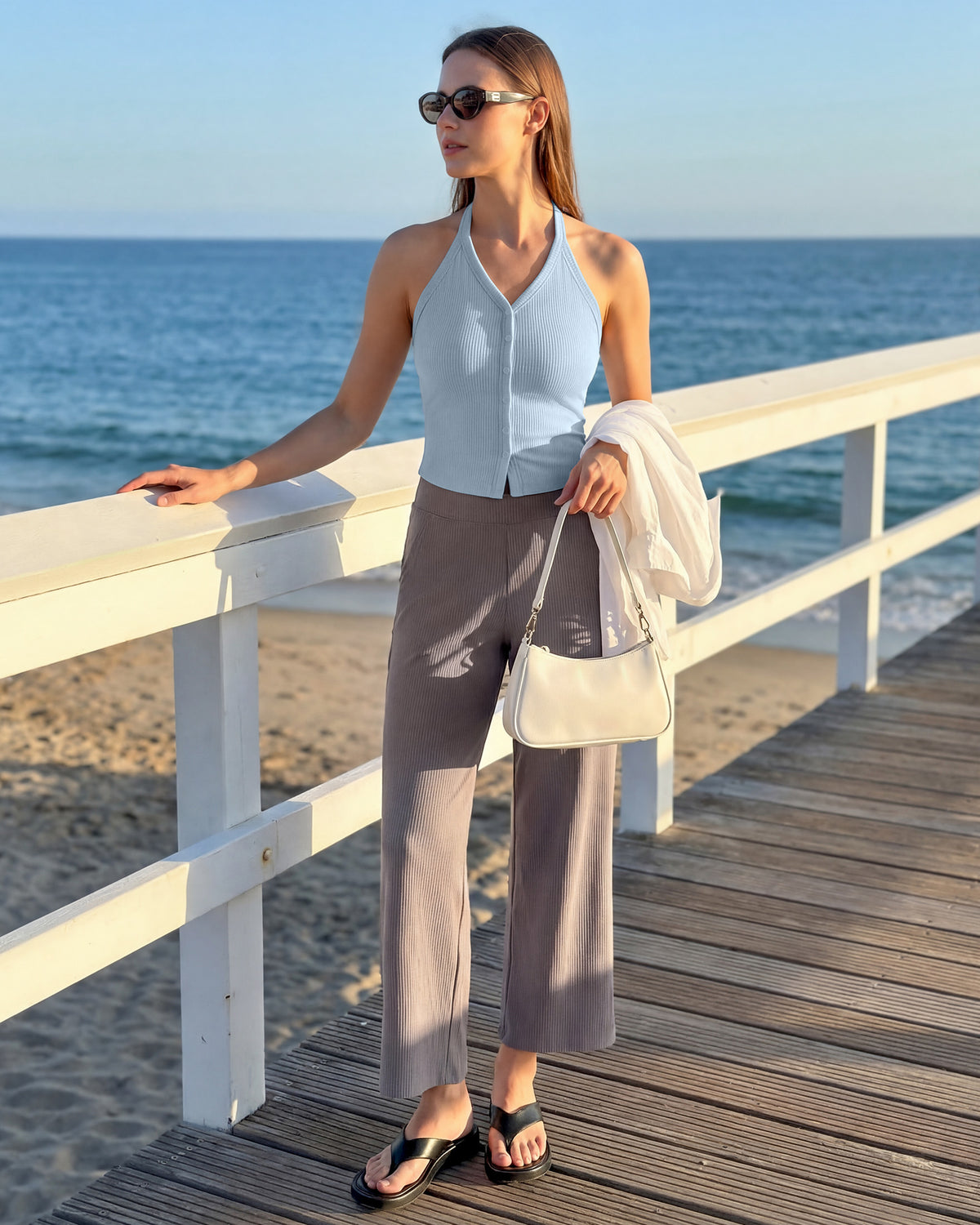 G4Free Ribbed Backless Halter Crop Cami