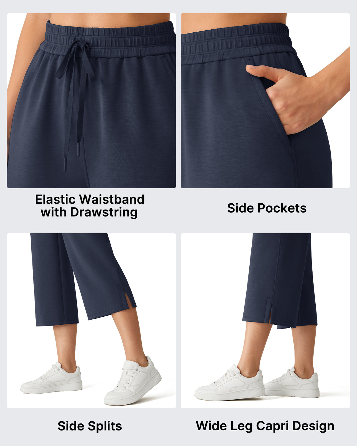 G4Free Smoofit Drawstring Wide Leg Capri Pants with Pockets