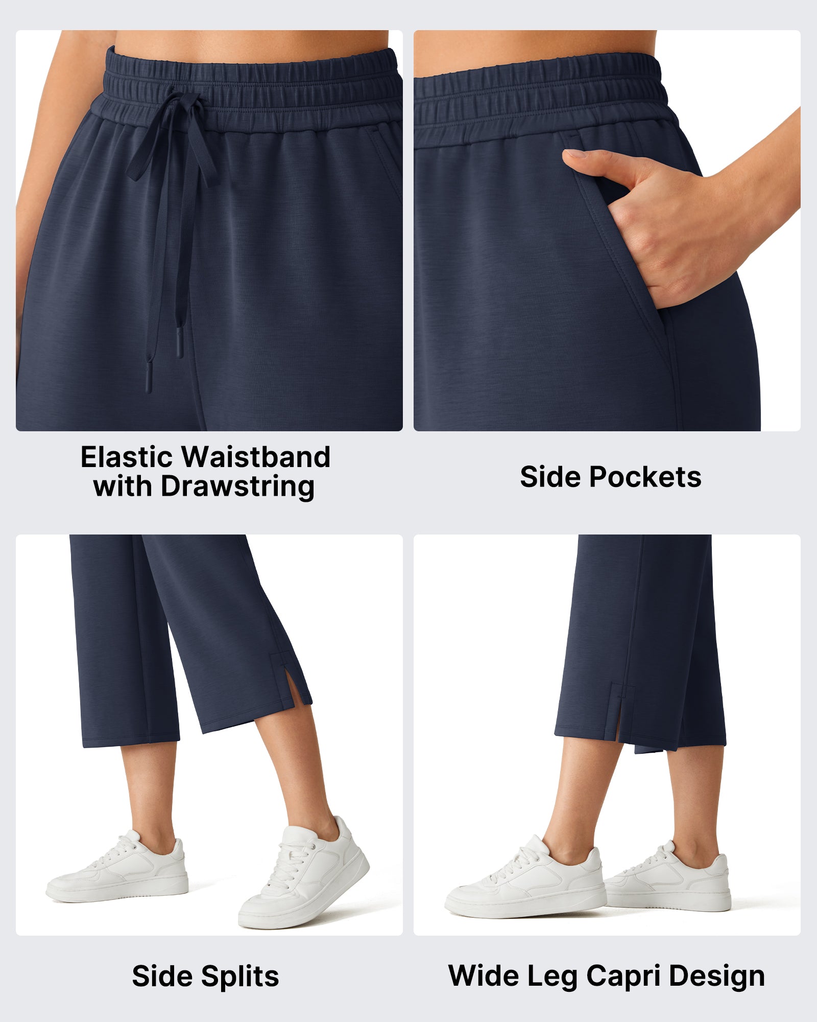 G4Free Smoofit Drawstring Wide Leg Capri Pants with Pockets