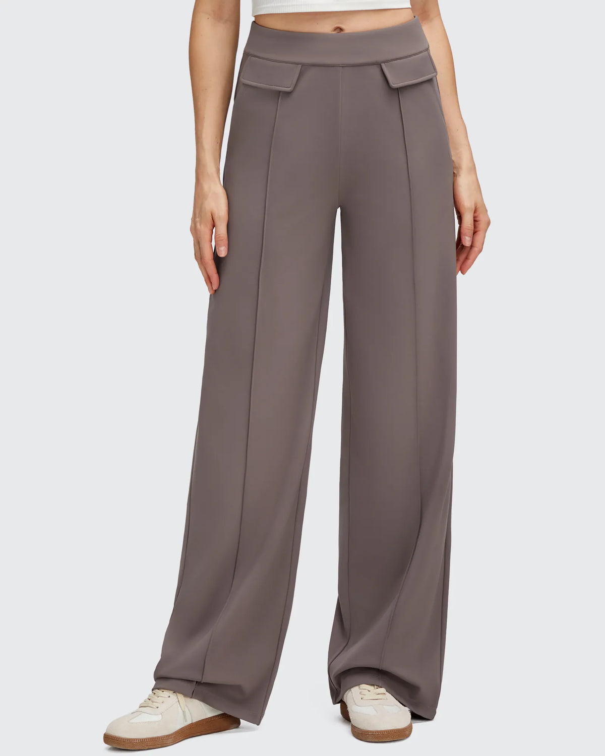 Pantalones Elegantes de Pierna Ancha EverGoing con Bolsillos de Solapa