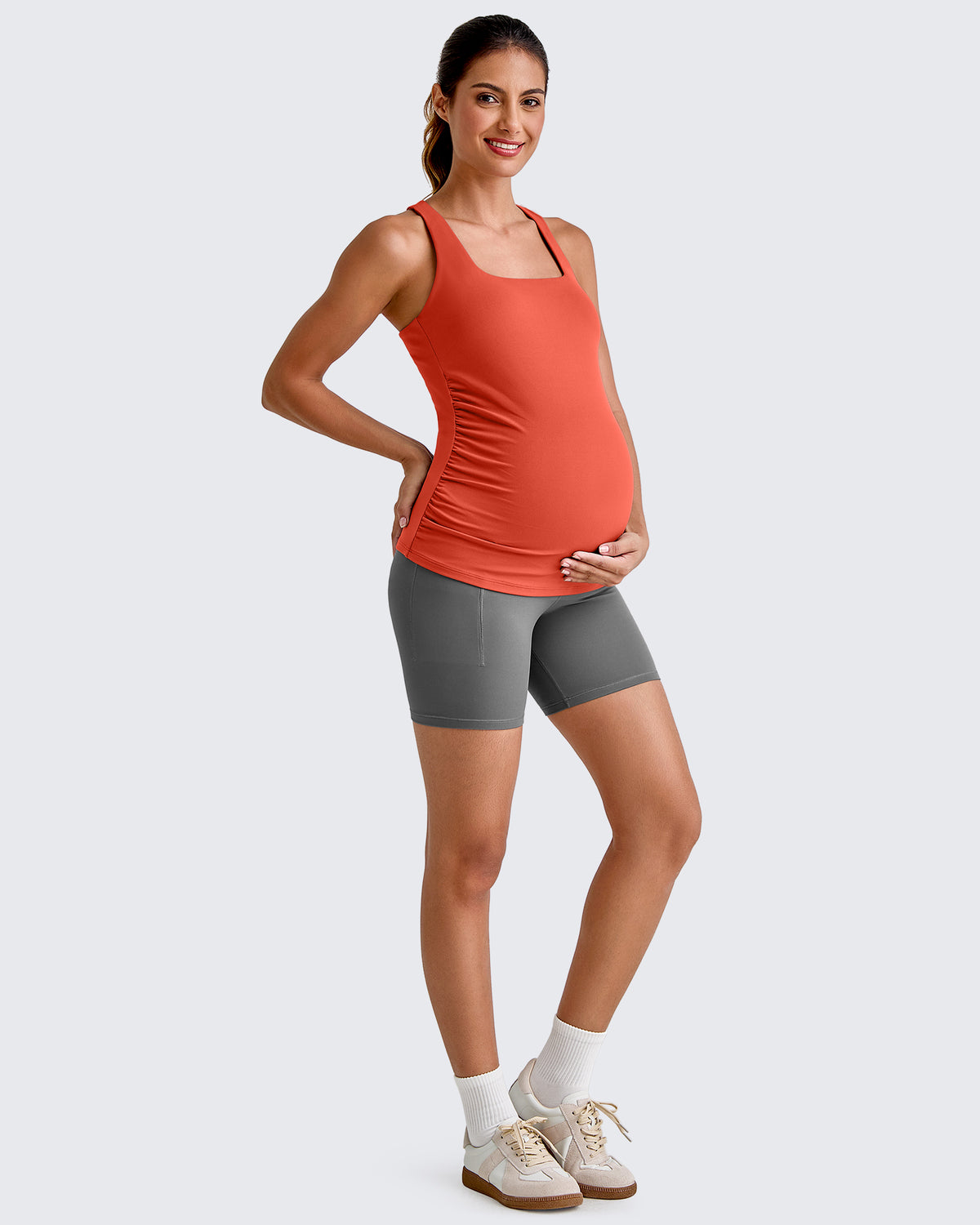 Square Neck Ruched Pregnancy Workout Tanks - G4Free