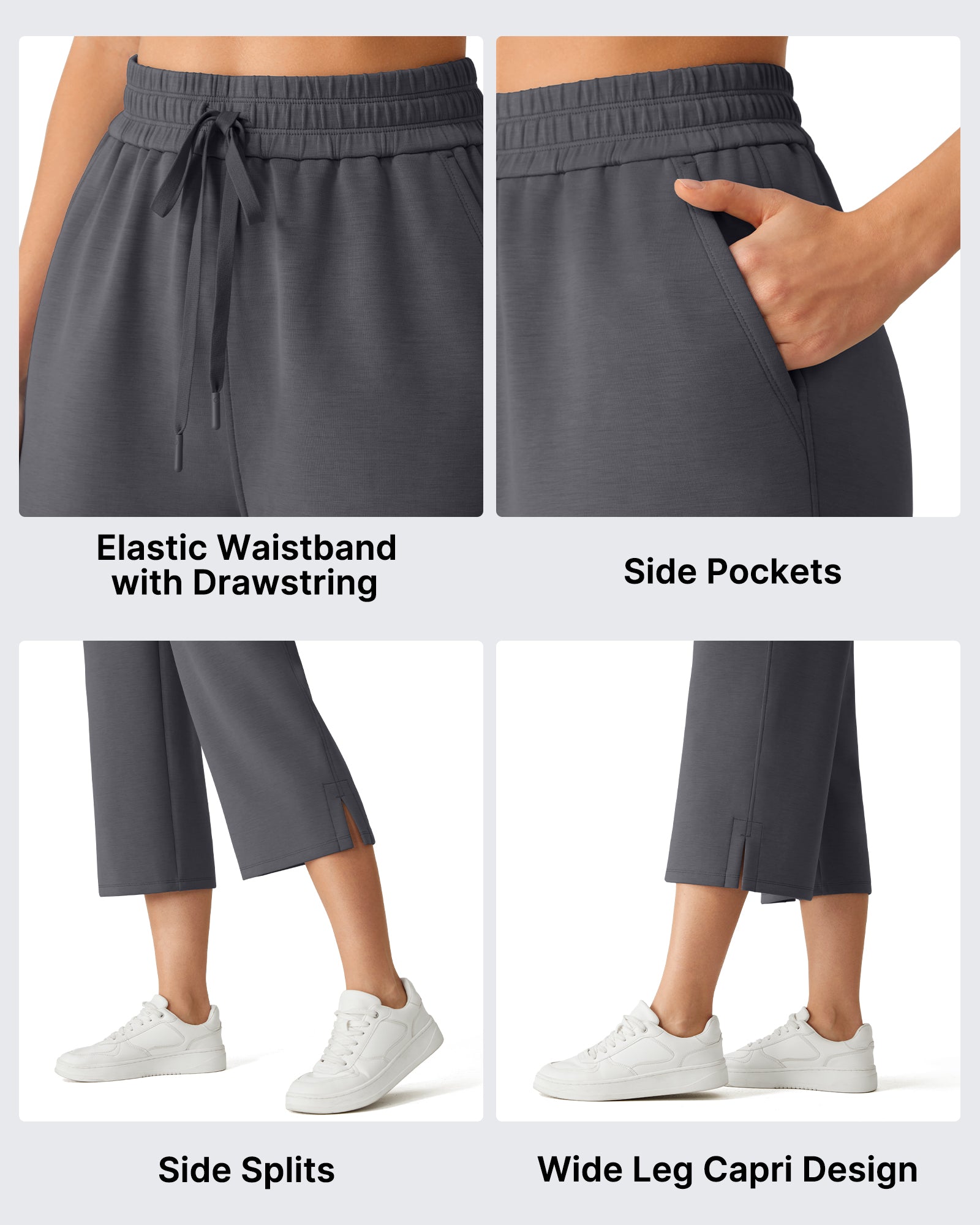 G4Free Smoofit Drawstring Wide Leg Capri Pants with Pockets