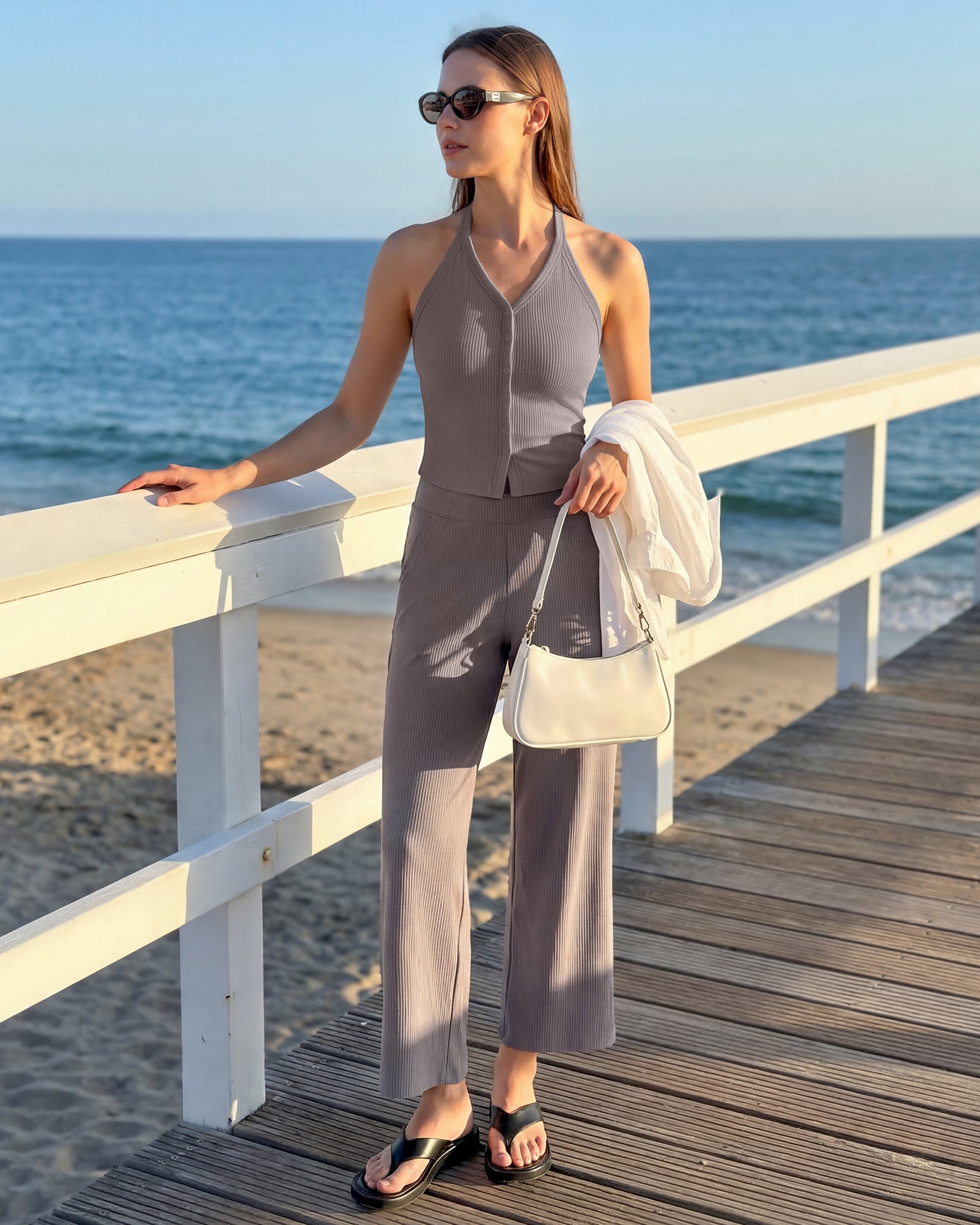 G4Free Ribbed Backless Halter Crop Cami