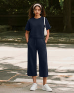 G4Free Smoofit High Waisted Drawstring Wide Leg Capris with Pockets