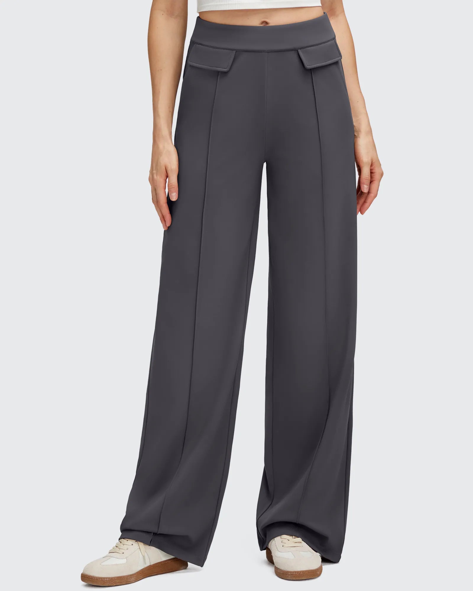 Pantalones Elegantes de Pierna Ancha EverGoing con Bolsillos de Solapa