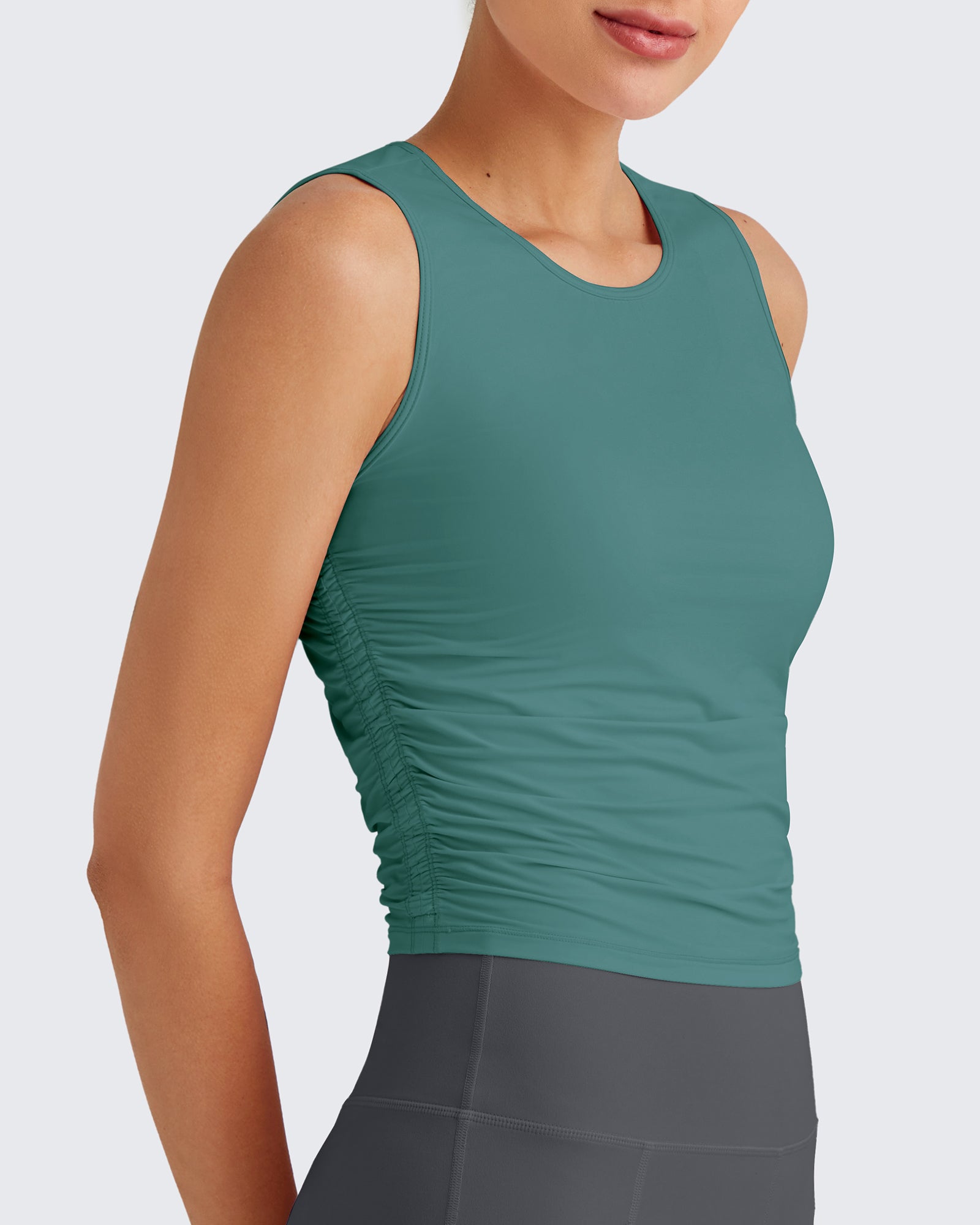 Lightbreeze Side Ruched Sleeveless Workout Tops - G4Free