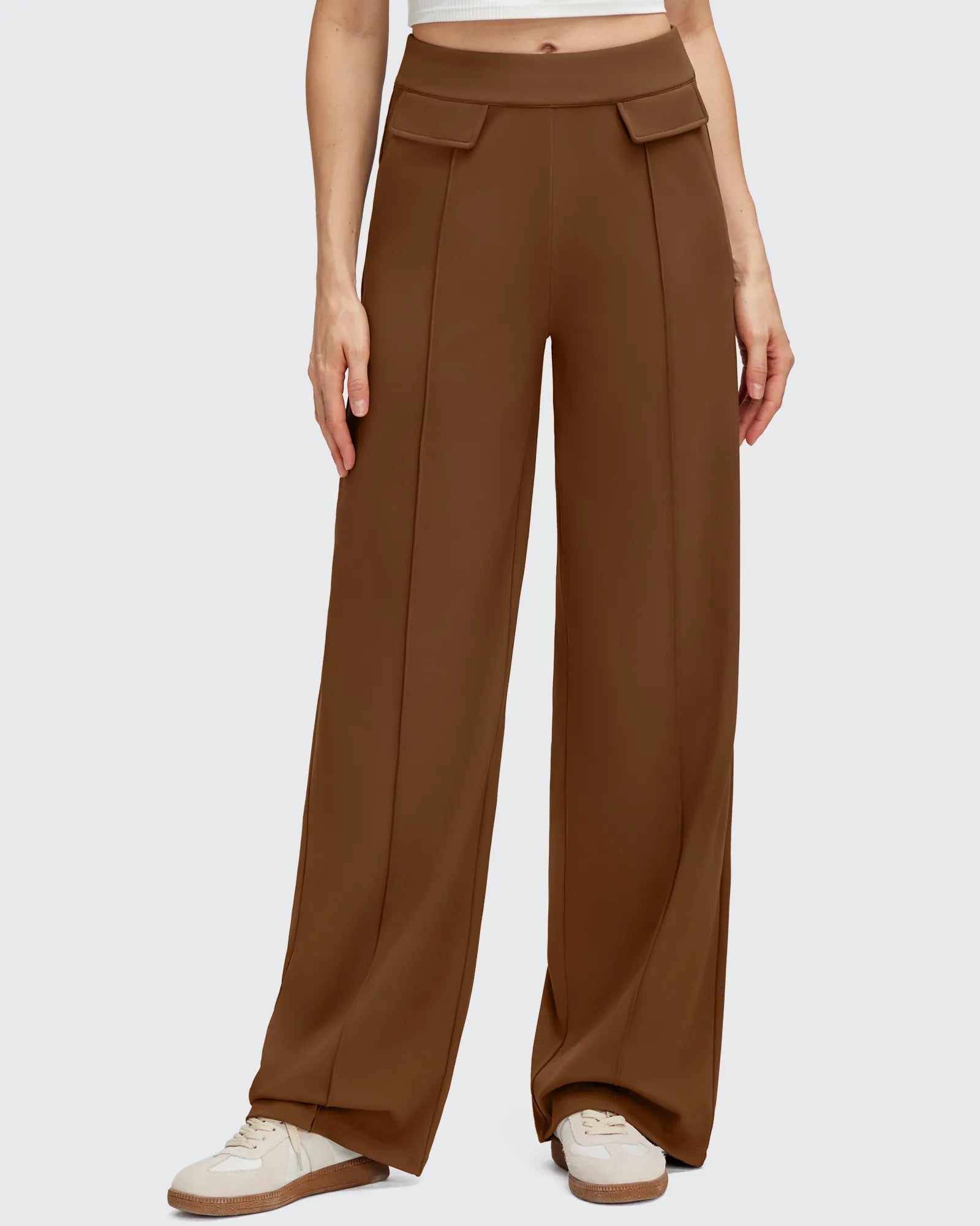 Pantalones Elegantes de Pierna Ancha EverGoing con Bolsillos de Solapa