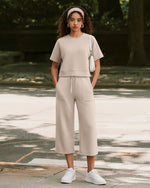 G4Free Smoofit High Waisted Drawstring Wide Leg Capris with Pockets