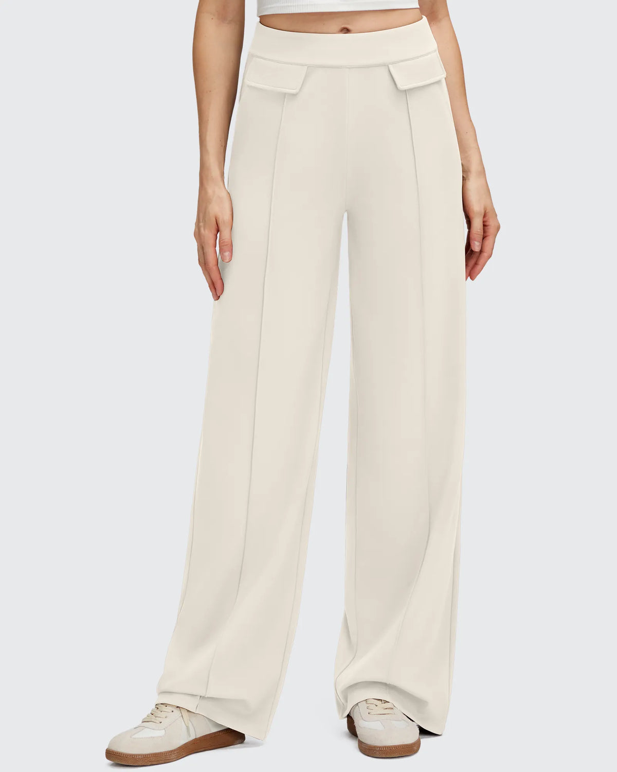 Pantalones Elegantes de Pierna Ancha EverGoing con Bolsillos de Solapa