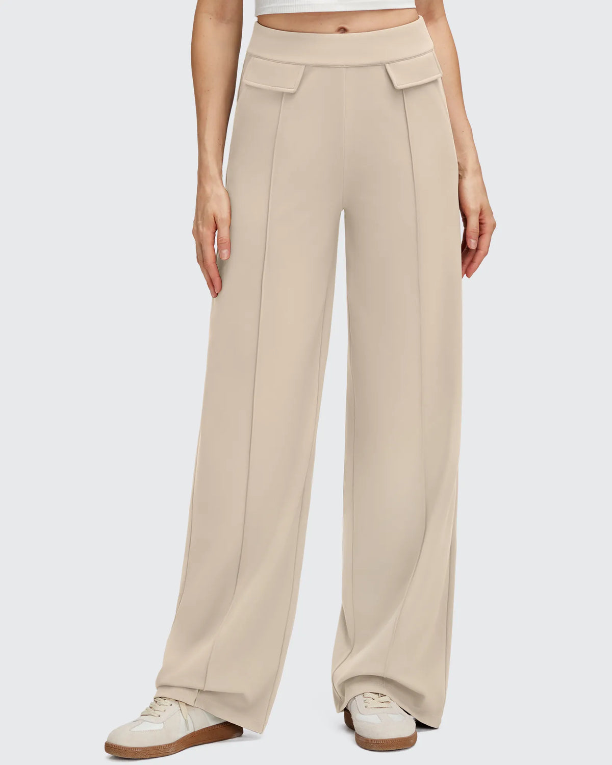 Pantalones Elegantes de Pierna Ancha EverGoing con Bolsillos de Solapa