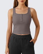 Neck Sleeveless Crop Tops G4Free Ribbed Cropped Henley Tank Top