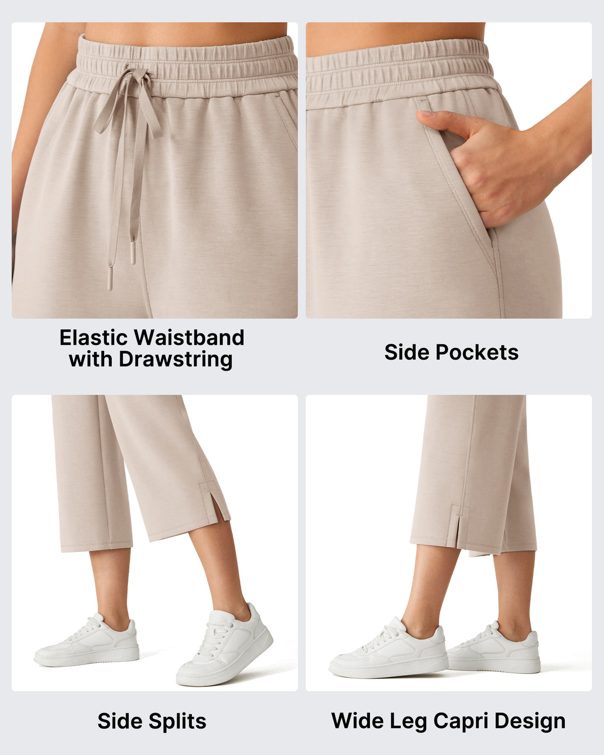 G4Free Smoofit Drawstring Wide Leg Capri Pants with Pockets