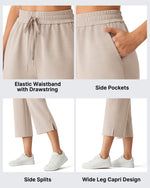 G4Free Smoofit Drawstring Wide Leg Capri Pants with Pockets