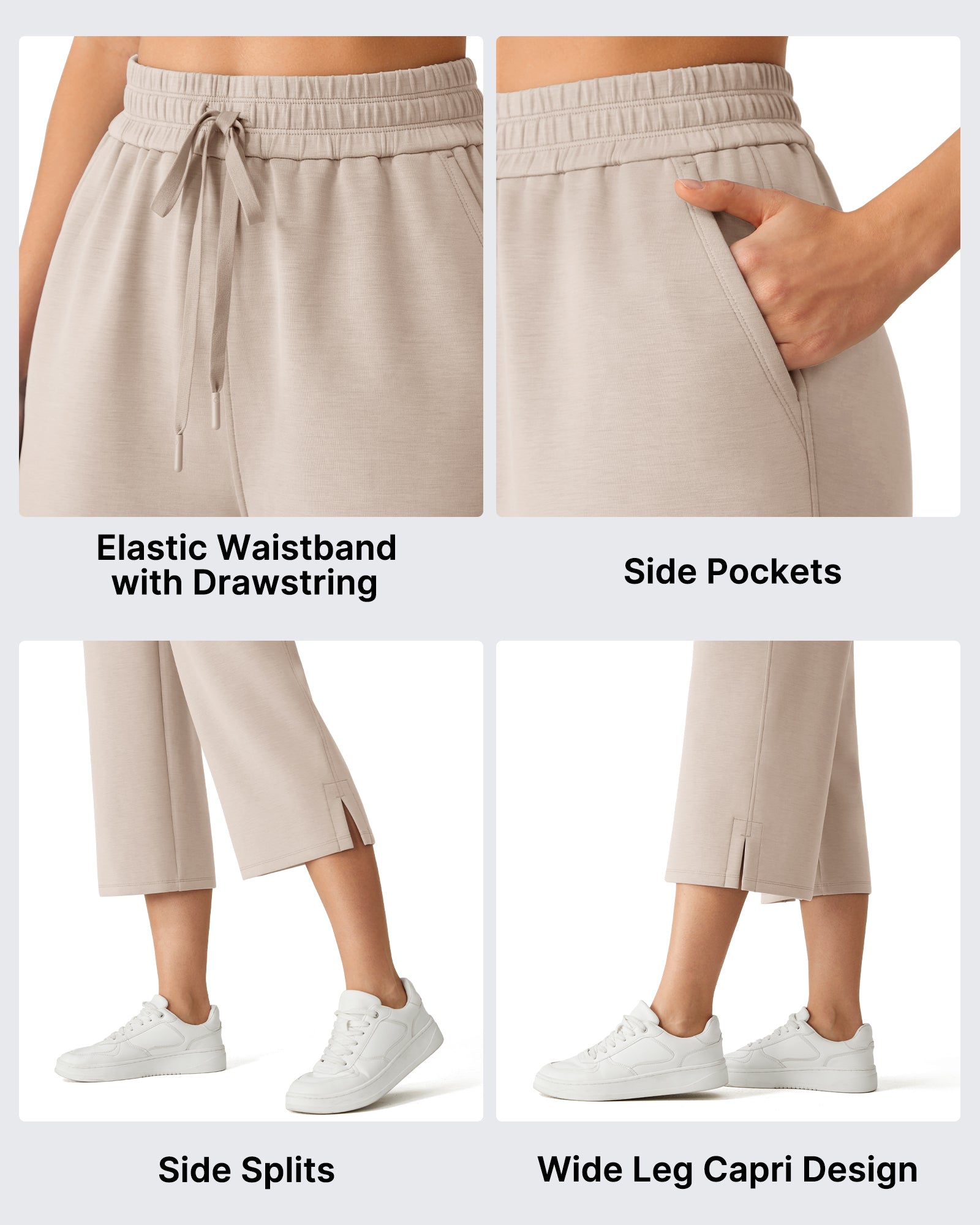 G4Free Smoofit Drawstring Wide Leg Capri Pants with Pockets