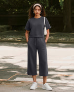 G4Free Smoofit High Waisted Drawstring Wide Leg Capris with Pockets