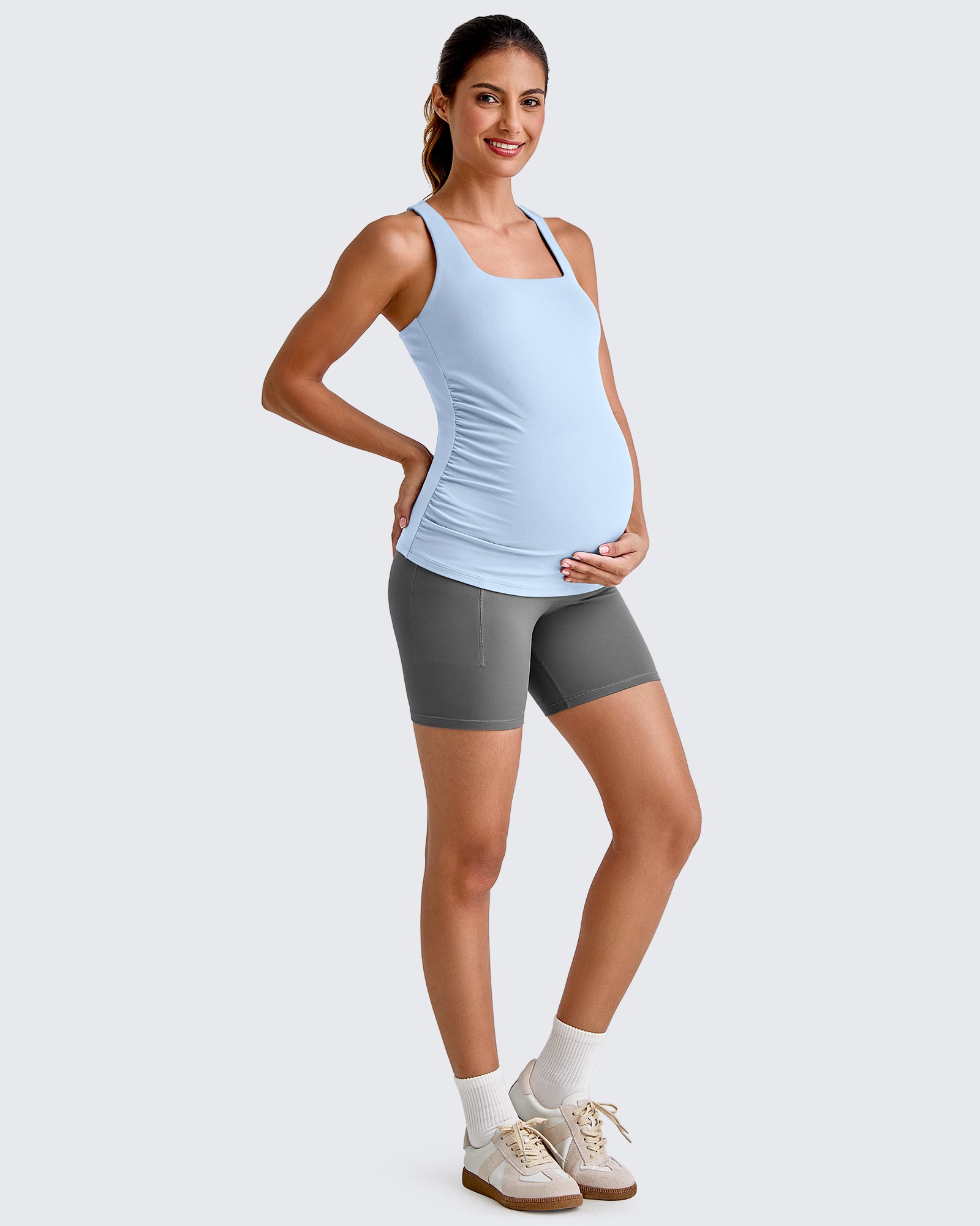 Square Neck Ruched Pregnancy Workout Tanks - G4Free