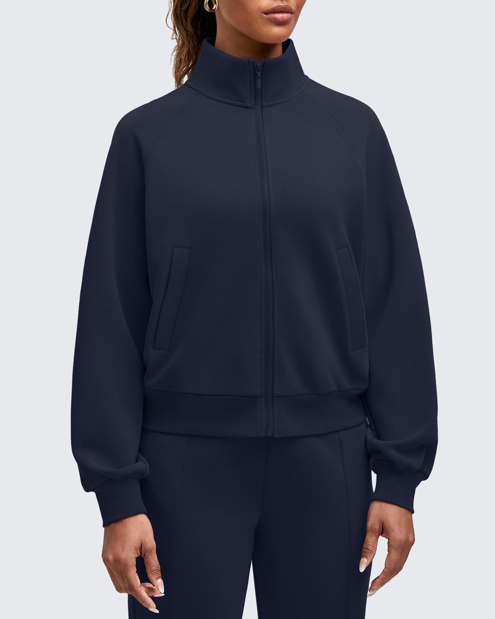 Smoofit Mock Neck Zip Up Pockets Jackets