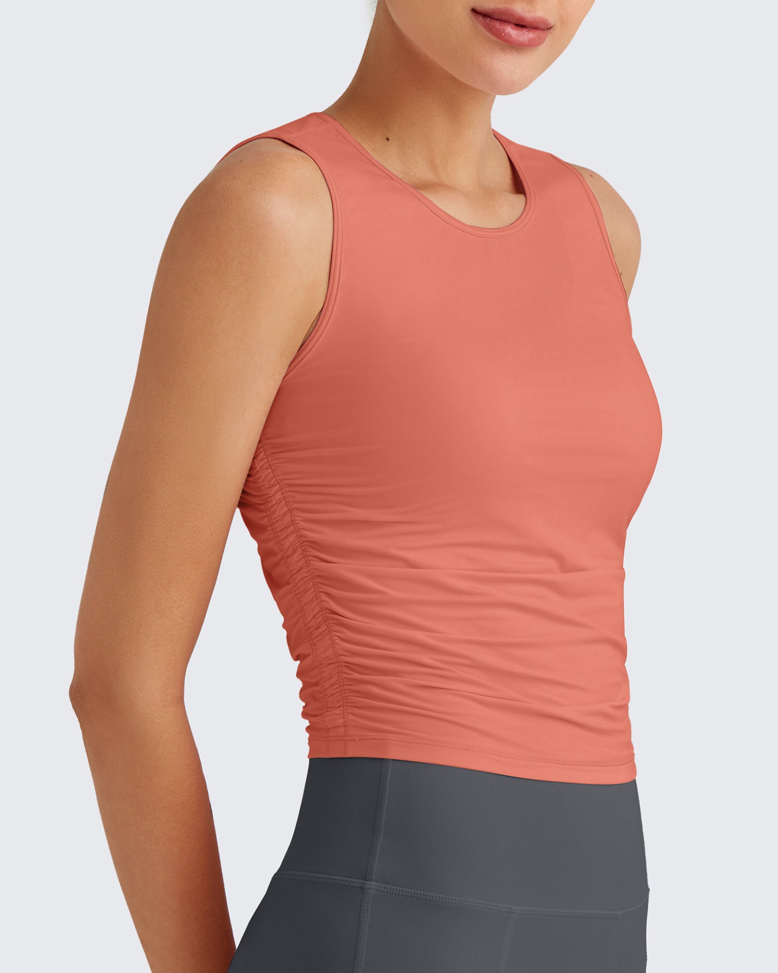 Lightbreeze Side Ruched Sleeveless Workout Tops - G4Free
