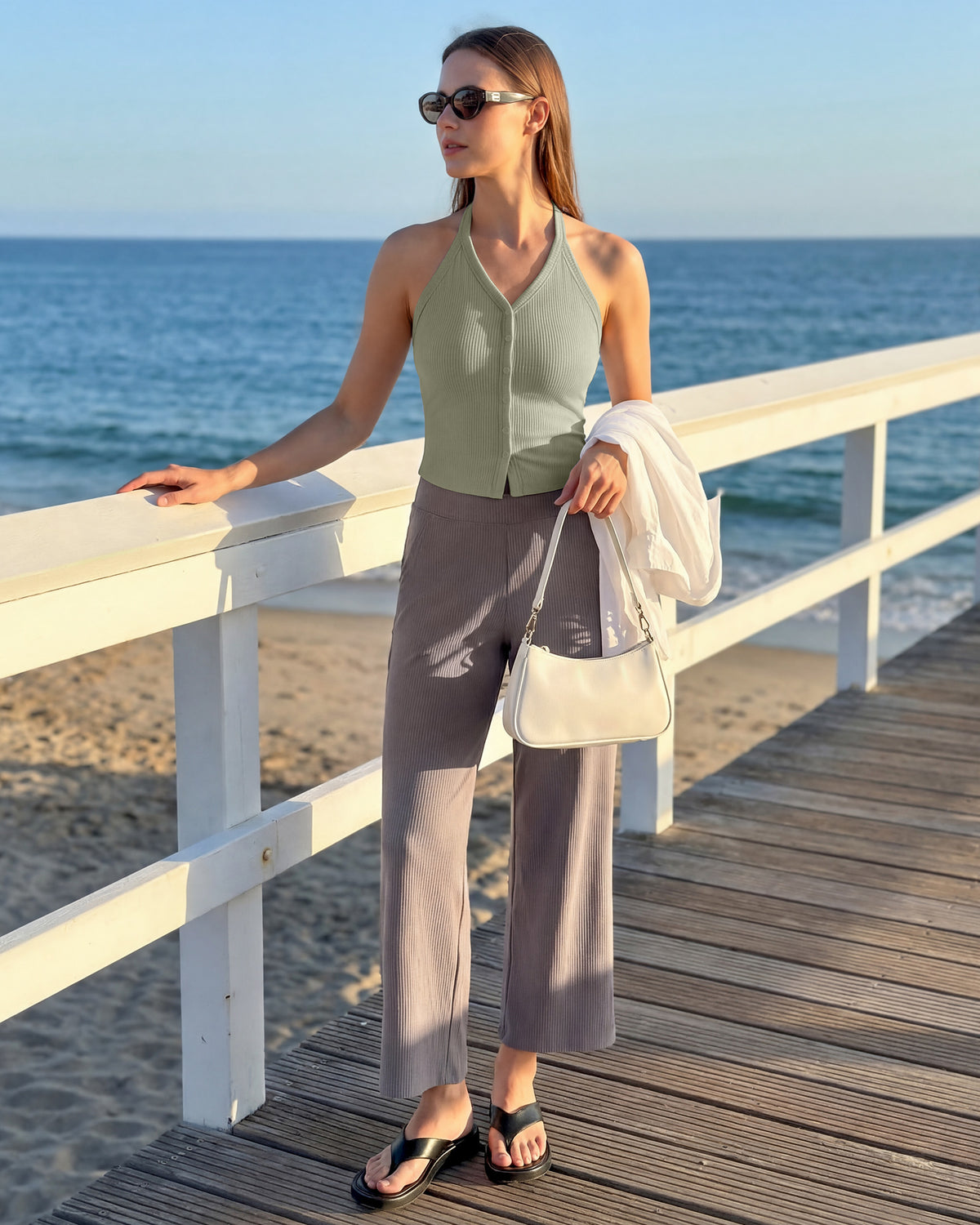 G4Free Ribbed Backless Halter Crop Cami
