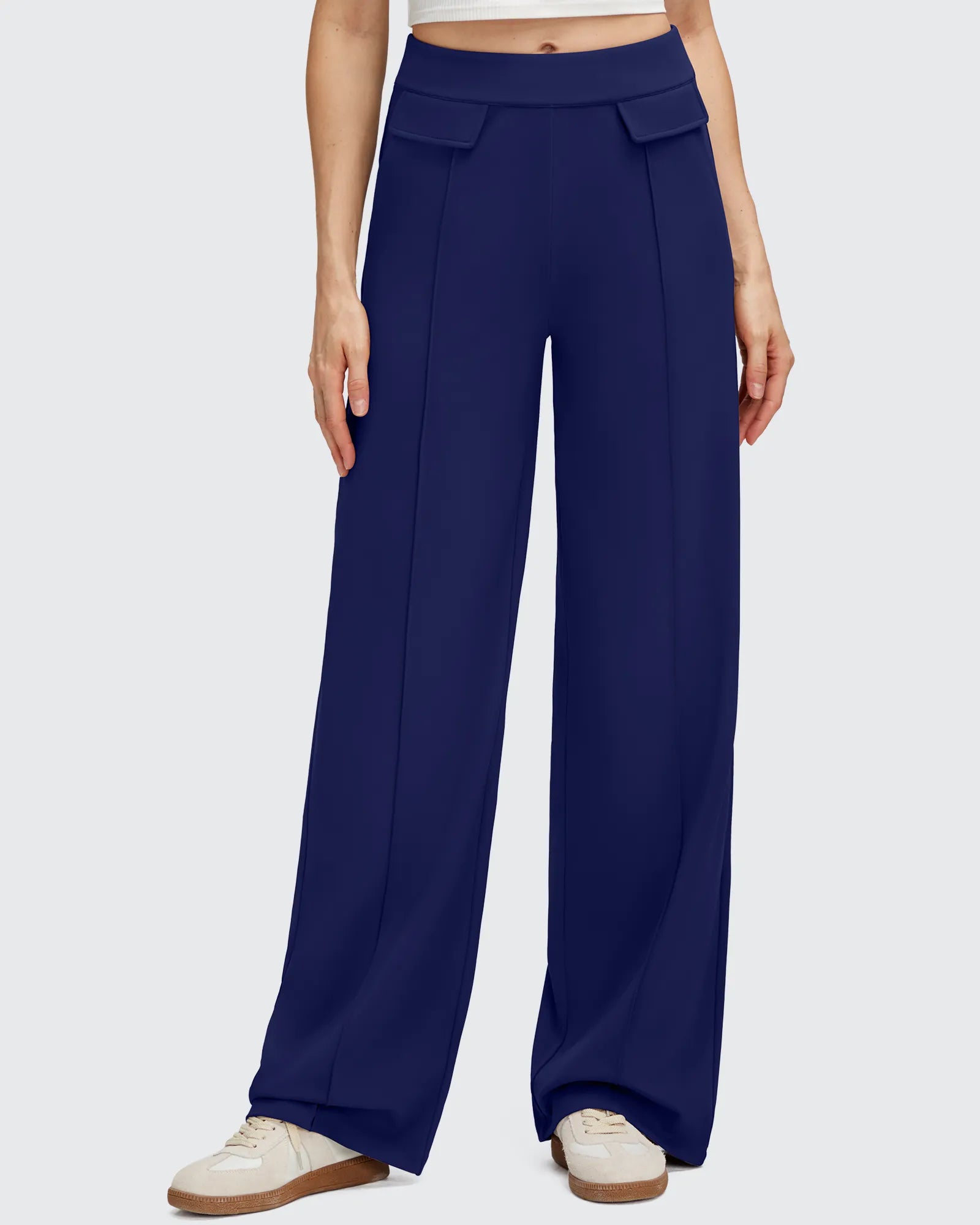 Pantalones Elegantes de Pierna Ancha EverGoing con Bolsillos de Solapa