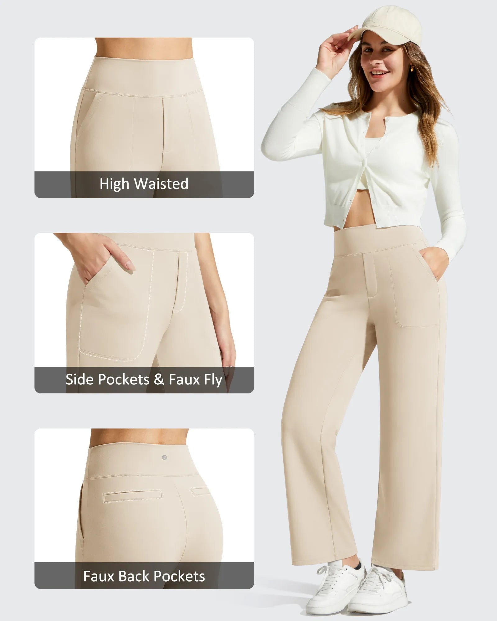 G4Free - BareFeel Faux Fly Ankle Length Casual Dress Pants -GF26J775A001A-S