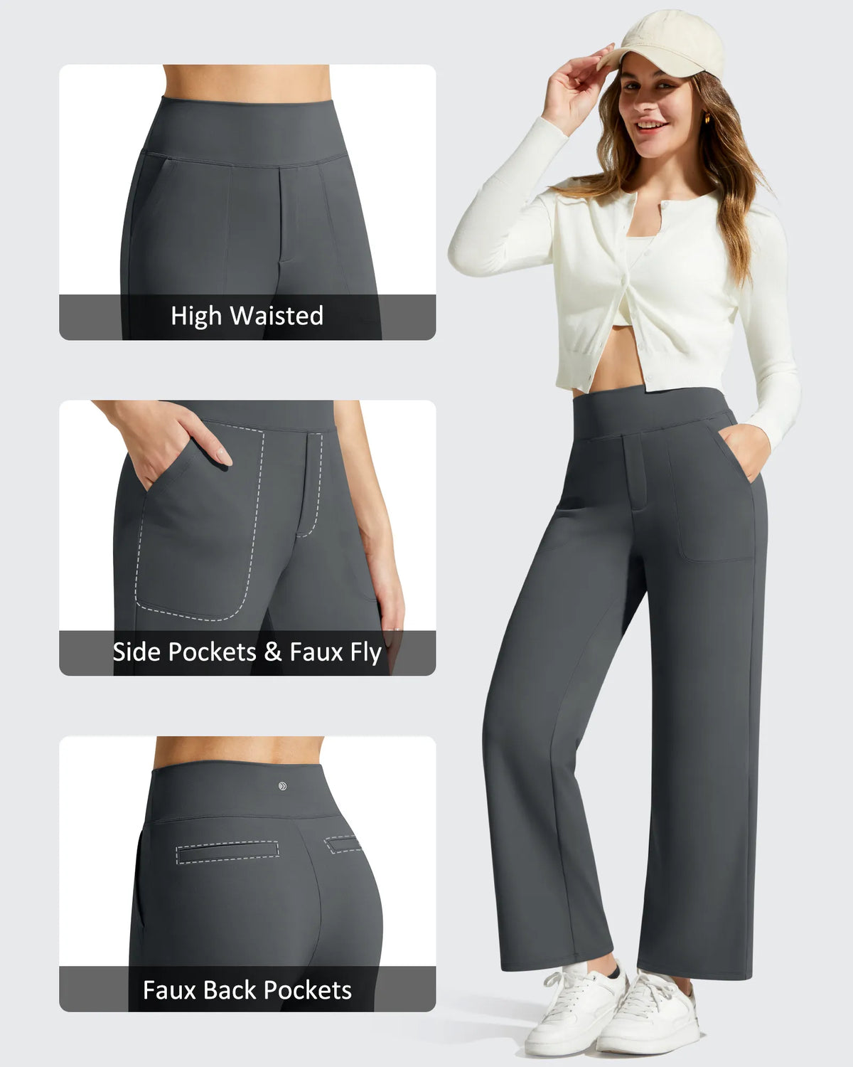 G4Free - BareFeel Faux Fly Ankle Length Casual Dress Pants -GF26J775A001A-S