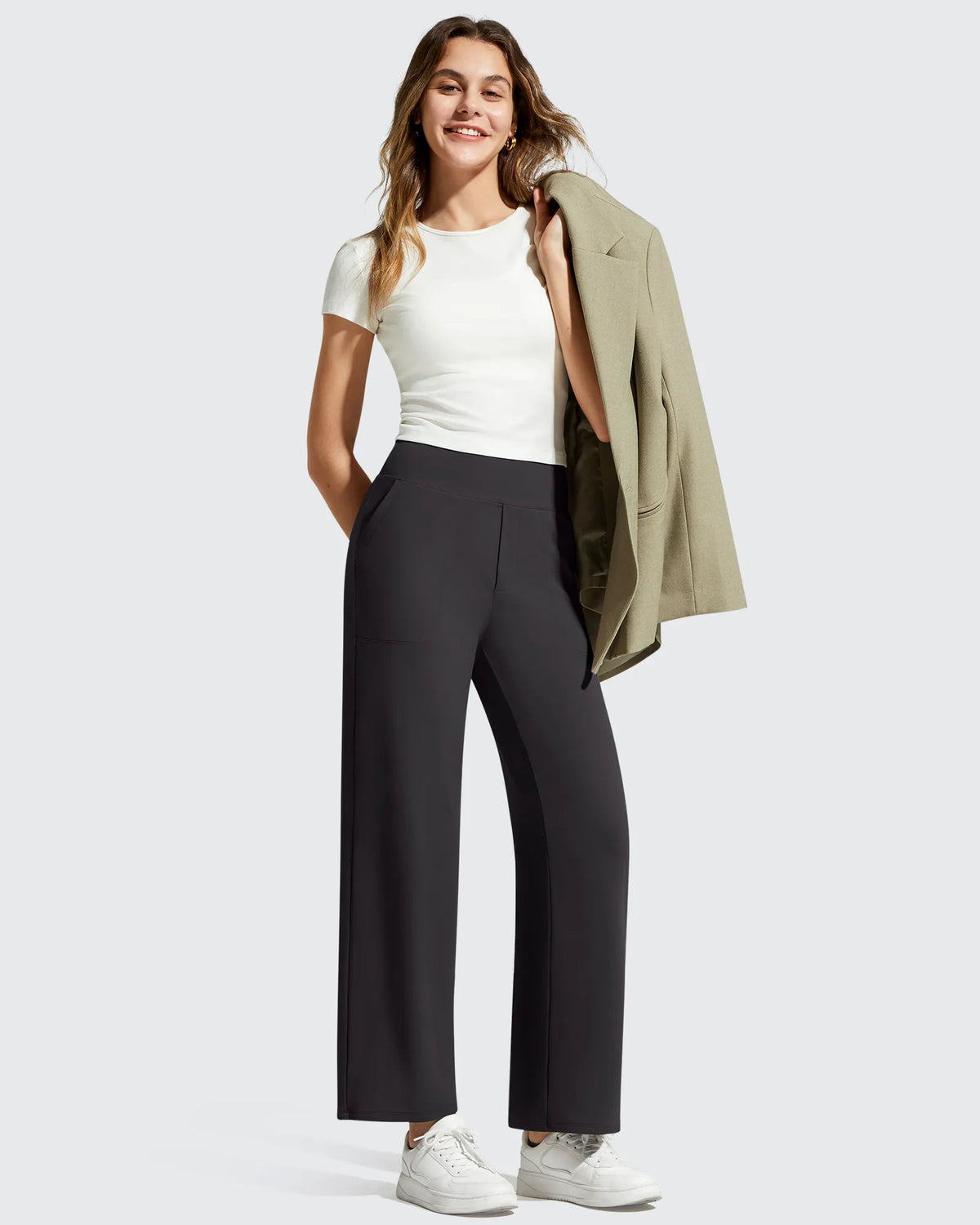 G4Free - BareFeel Faux Fly Ankle Length Casual Dress Pants -GF26J775A001A-S