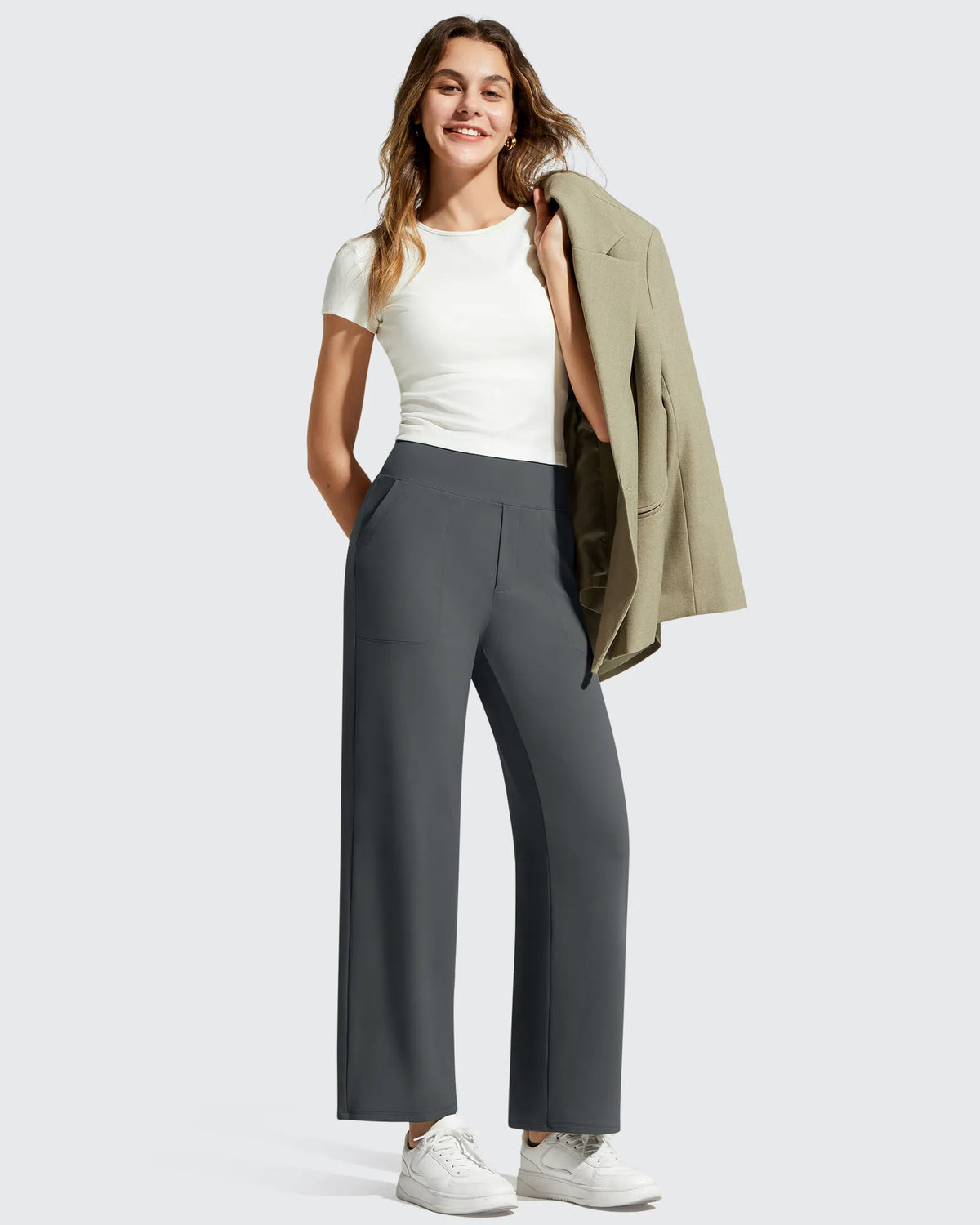 G4Free - BareFeel Faux Fly Ankle Length Casual Dress Pants -GF26J775A001A-S