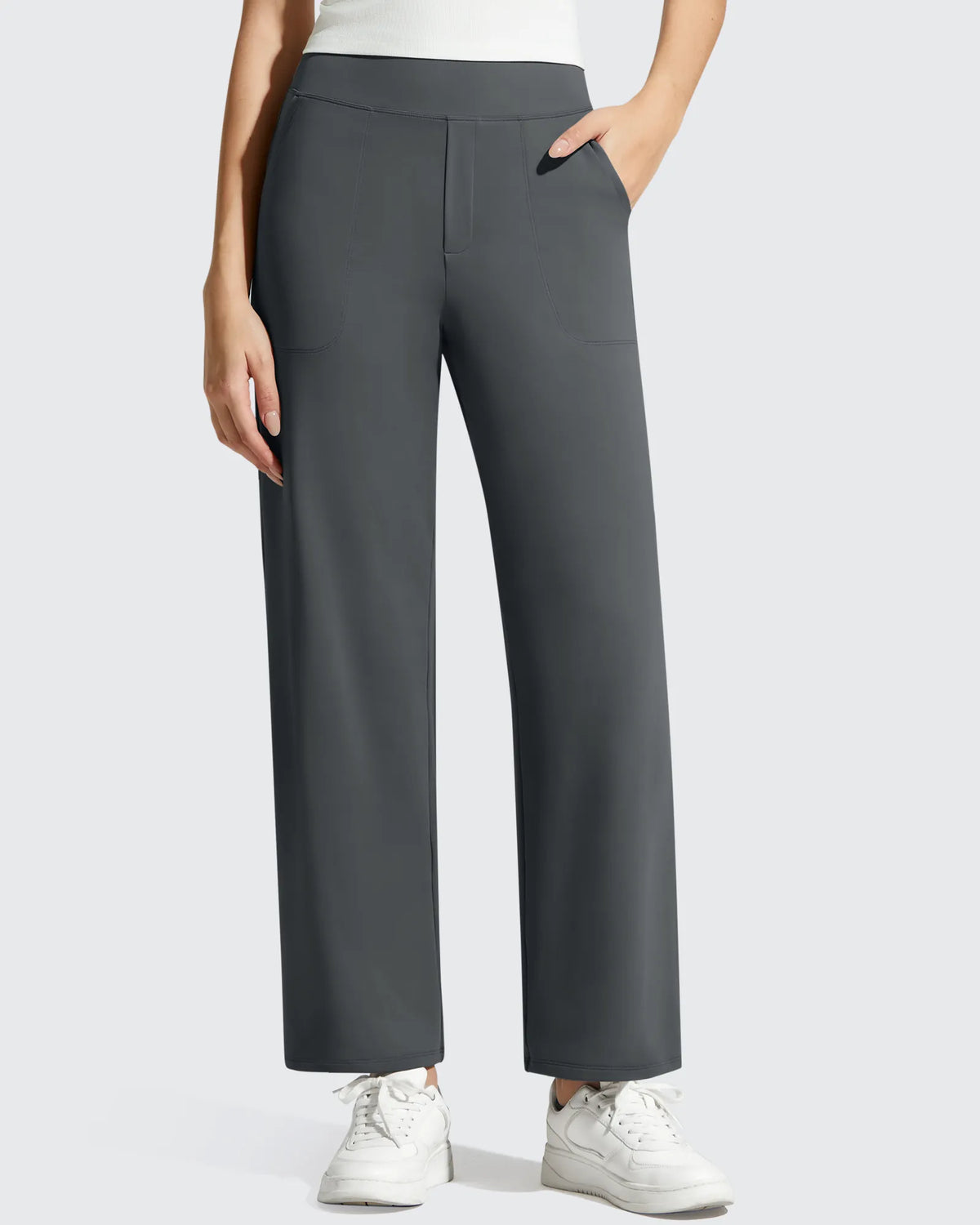 G4Free - BareFeel Faux Fly Ankle Length Casual Dress Pants -GF26J775C001A-S