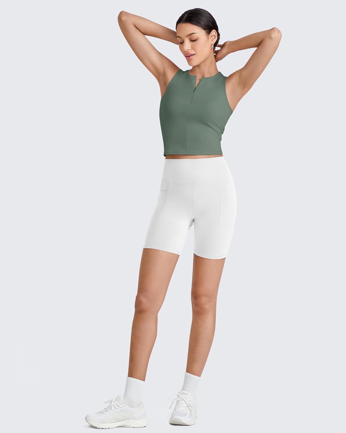 G4Free - BareFeel Half Zip Cropped Workout Tank Tops -GF25L394CA-S