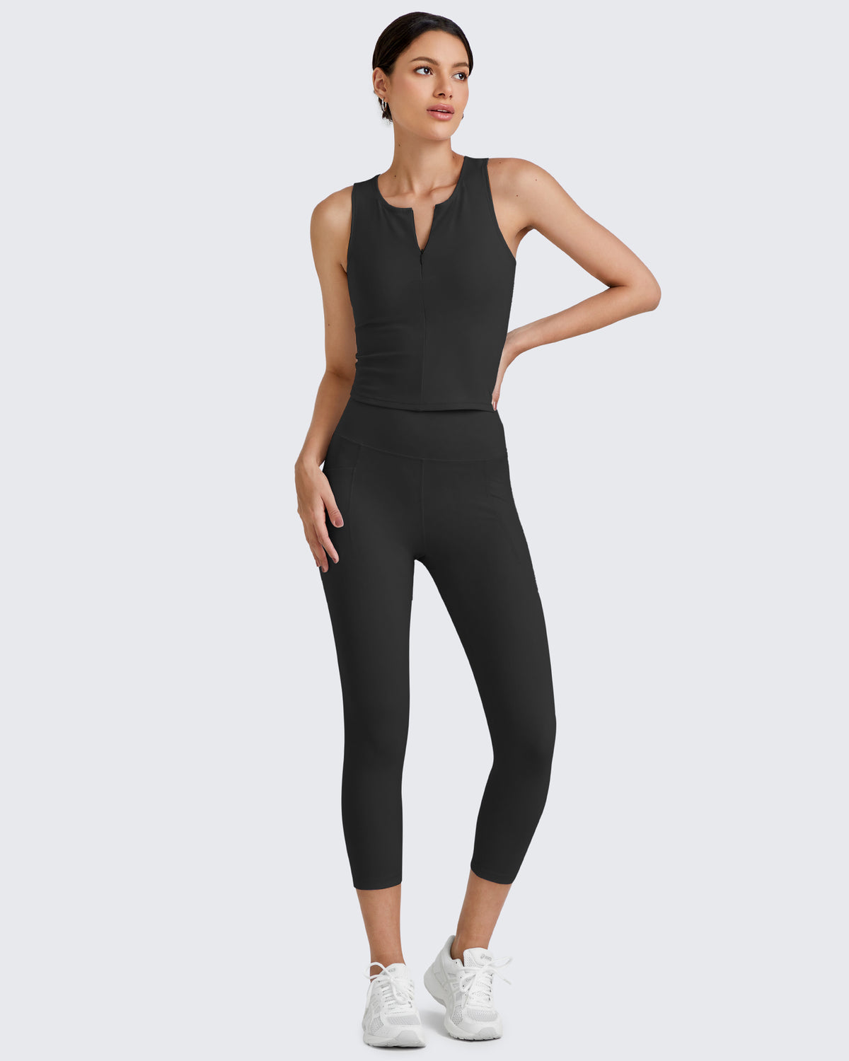 G4Free - BareFeel Half Zip Cropped Workout Tank Tops -GF25L394CA-S