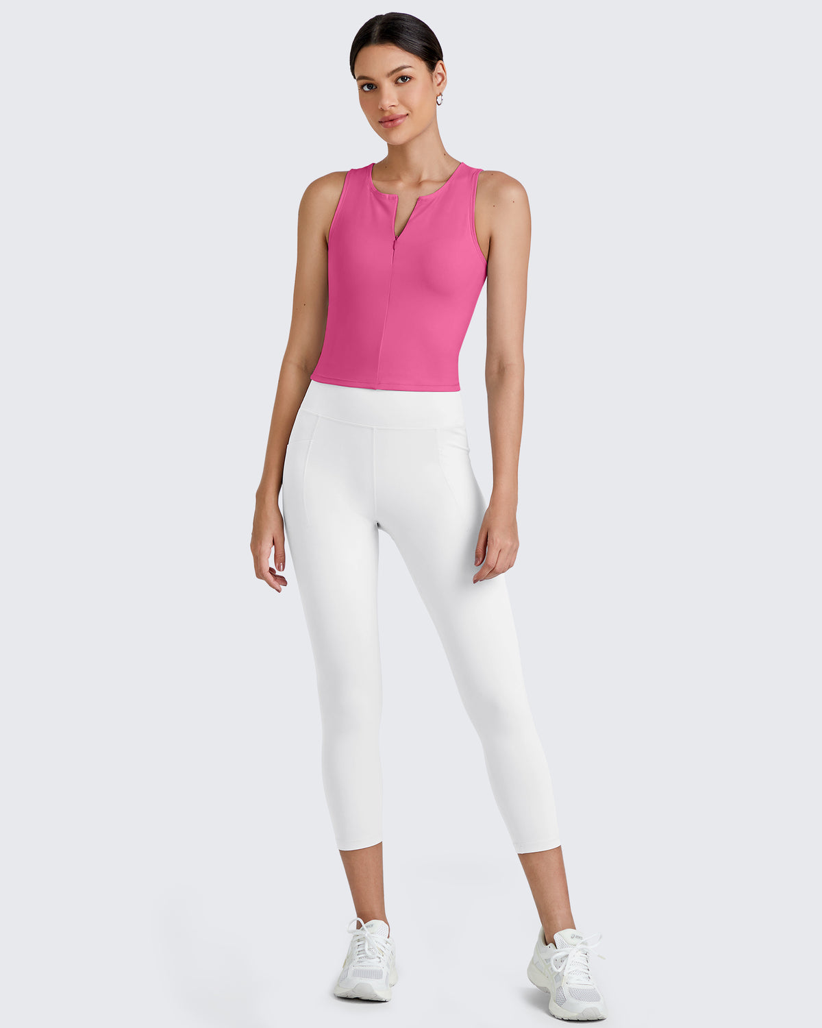 G4Free - BareFeel Half Zip Cropped Workout Tank Tops -GF25L394CA-S