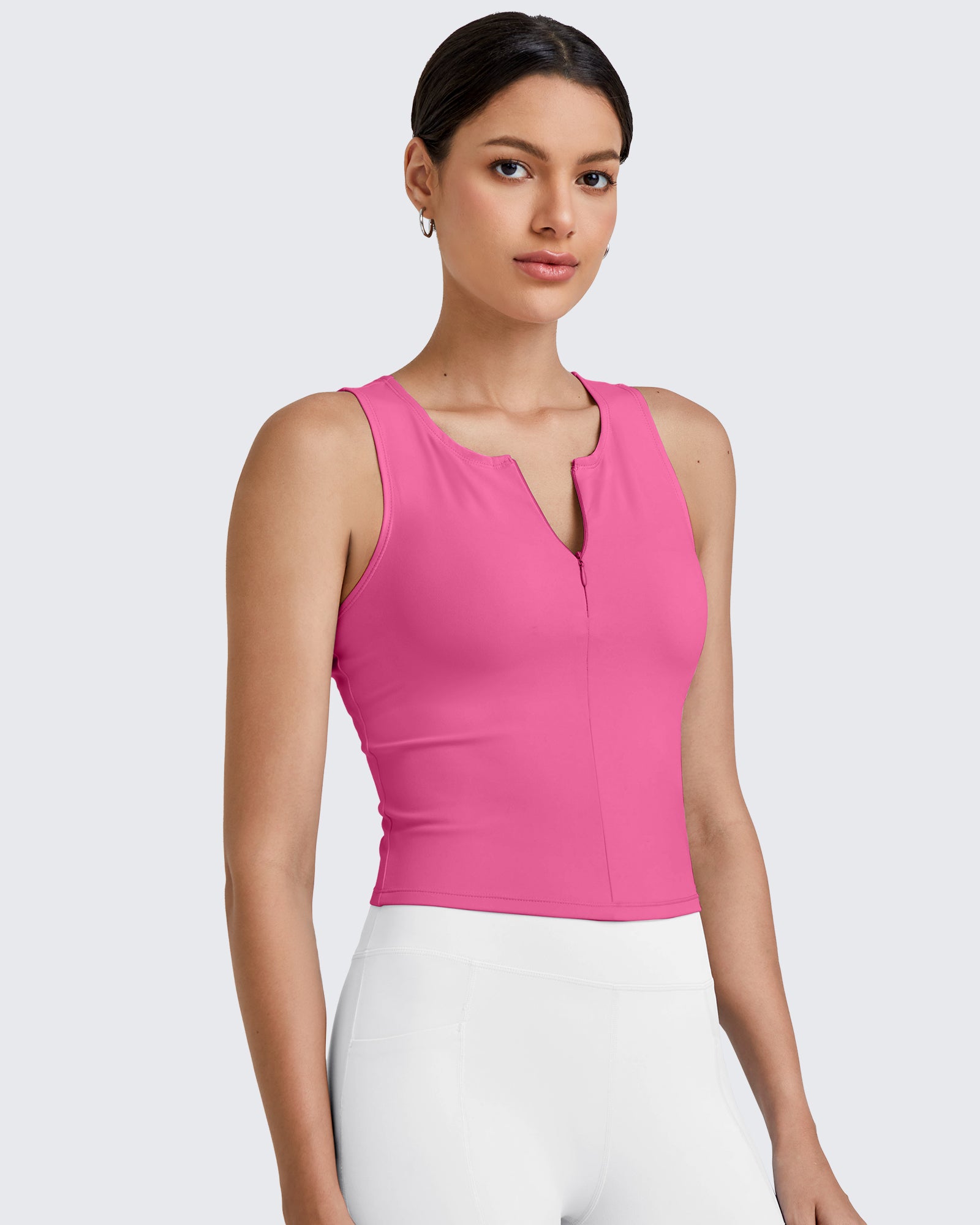 G4Free - BareFeel Half Zip Cropped Workout Tank Tops -GF25L394FA-S