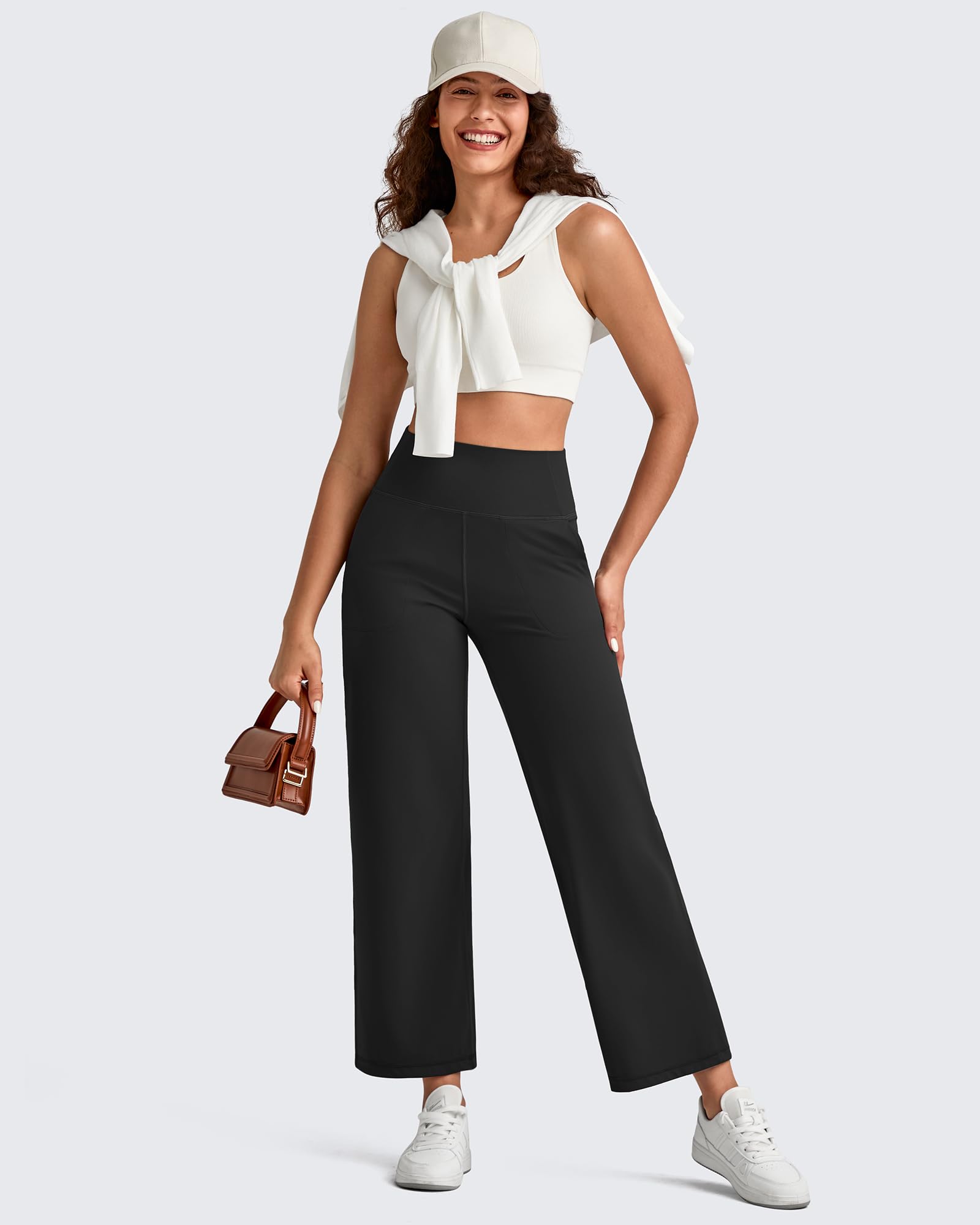 G4Free - BareFeel High Waist Wide Leg Ankle Length Pants -GF25J487AF-XS