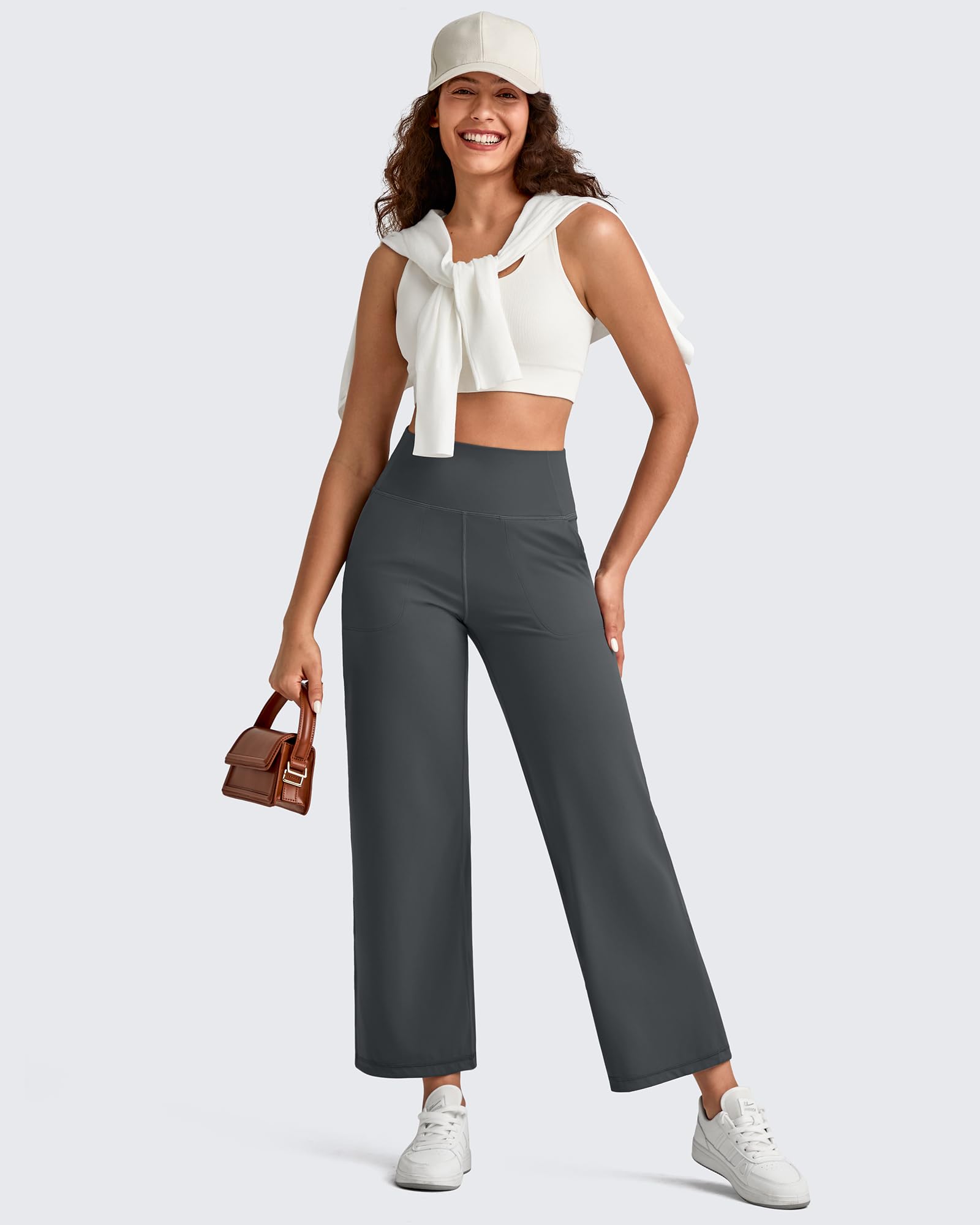 G4Free - BareFeel High Waist Wide Leg Ankle Length Pants -GF25J487AF-XS