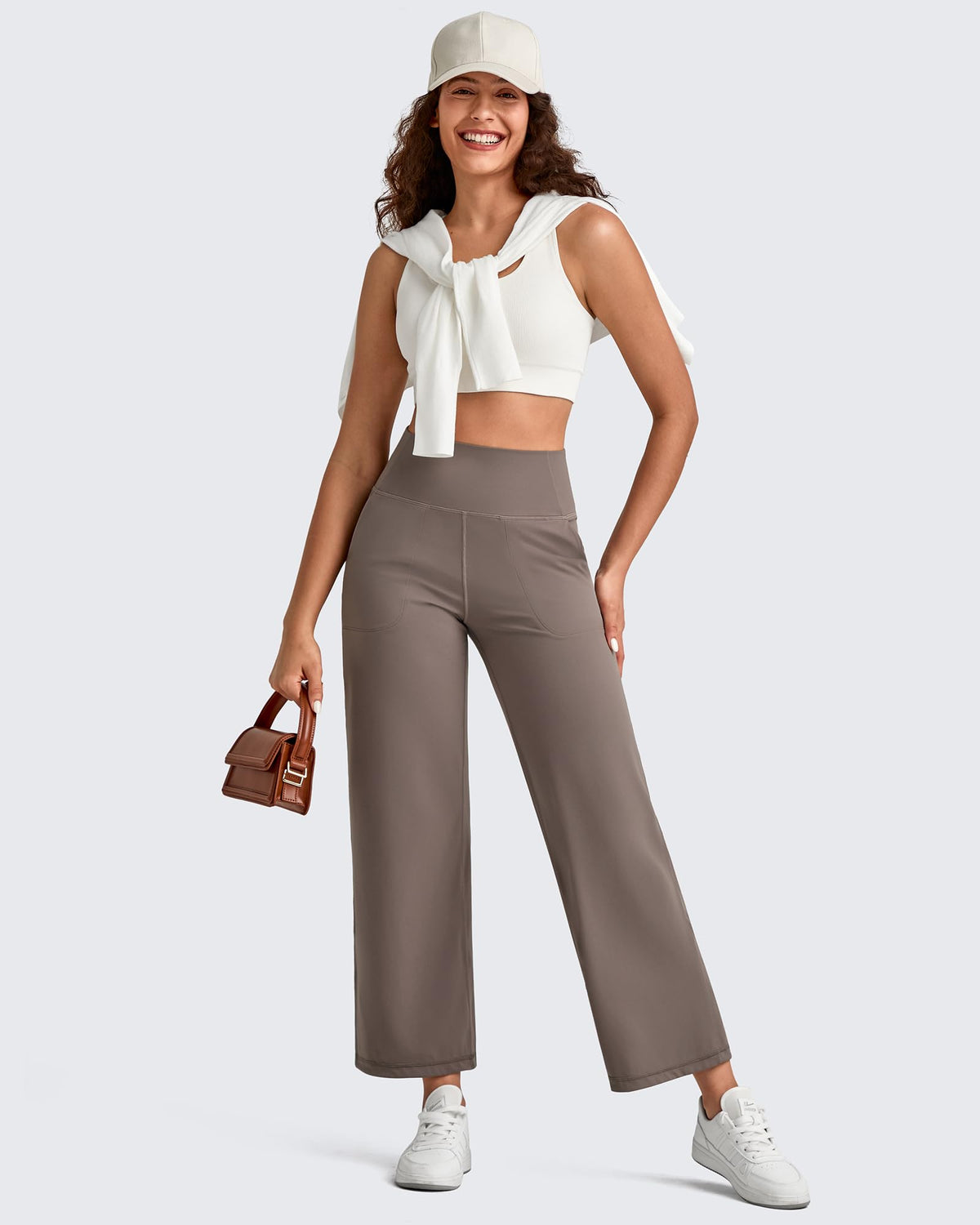 G4Free - BareFeel High Waist Wide Leg Ankle Length Pants -GF25J487AF-XS