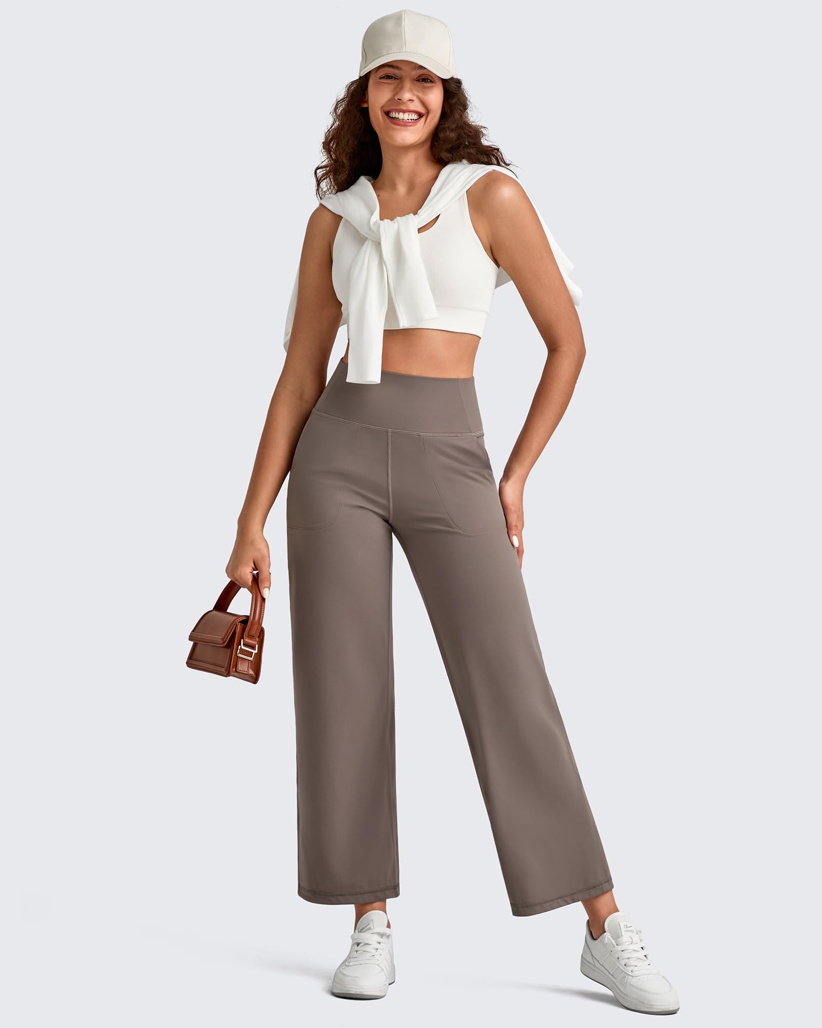 G4Free - BareFeel High Waist Wide Leg Ankle Length Pants -GF25J487AF-XS